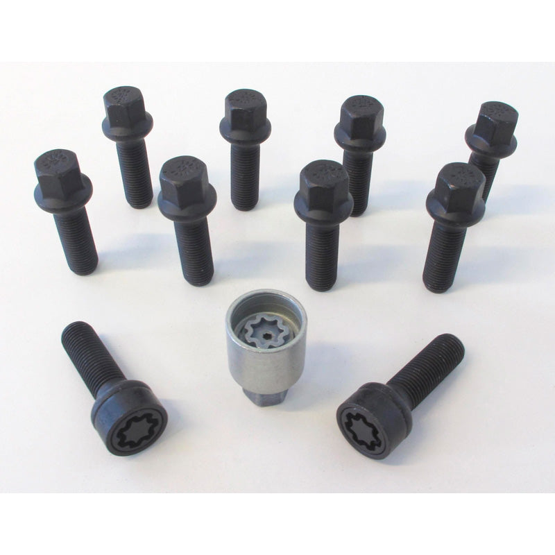 H&R, jeu de boulons de roue à tête ronde R14 M14x1.50 - longueur 68mm - noir - 10 pcs - incl. wheel-locks