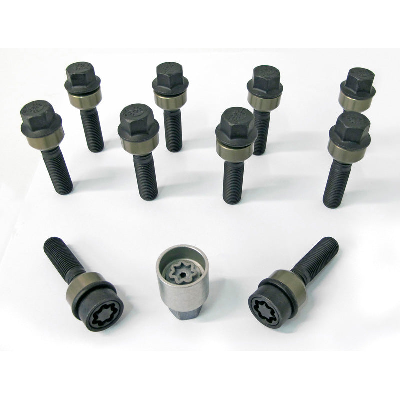 H&R, jeu de boulons de roue à tête ronde avec cône mobile R14 M14x1.50 - longueur 68mm - noir - 10 pcs. (p. ex., convient à Porsche) - incl. wheel-locks