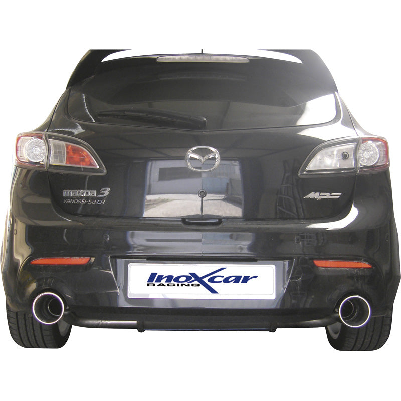 InoXcar, dubbele sportuitlaat, past op Mazda 3 2.3Di MPS (260HP) 2010- Links/Rechts 120mm Mega