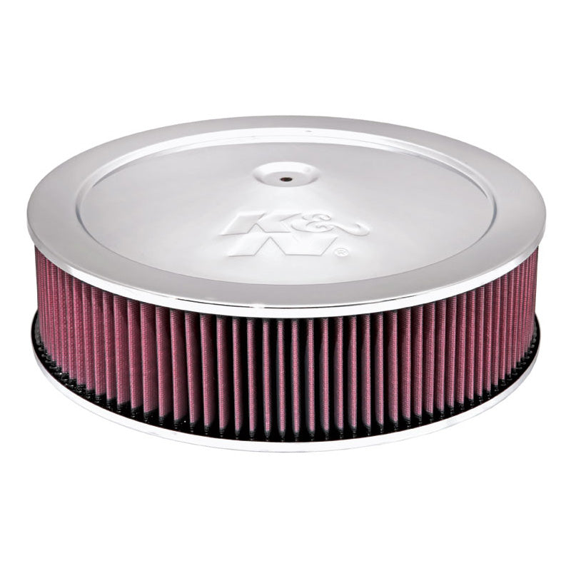 K&N Ensemble de filtre à air rond - bride de 130mm, diamètre de 356mm, hauteur de 95mm, base abaissée de 32mm (60-1290)
