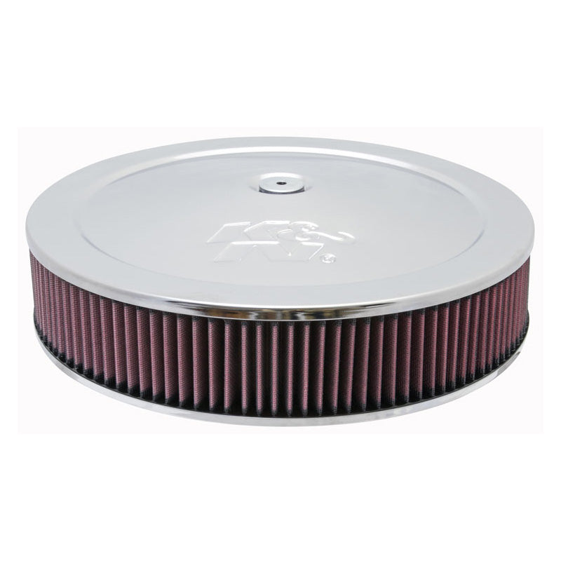 K&N Ensemble de filtre à air rond - bride de 130mm, diamètre 356mm, hauteur 79mm, base abaissée de 22mm (60-1430)