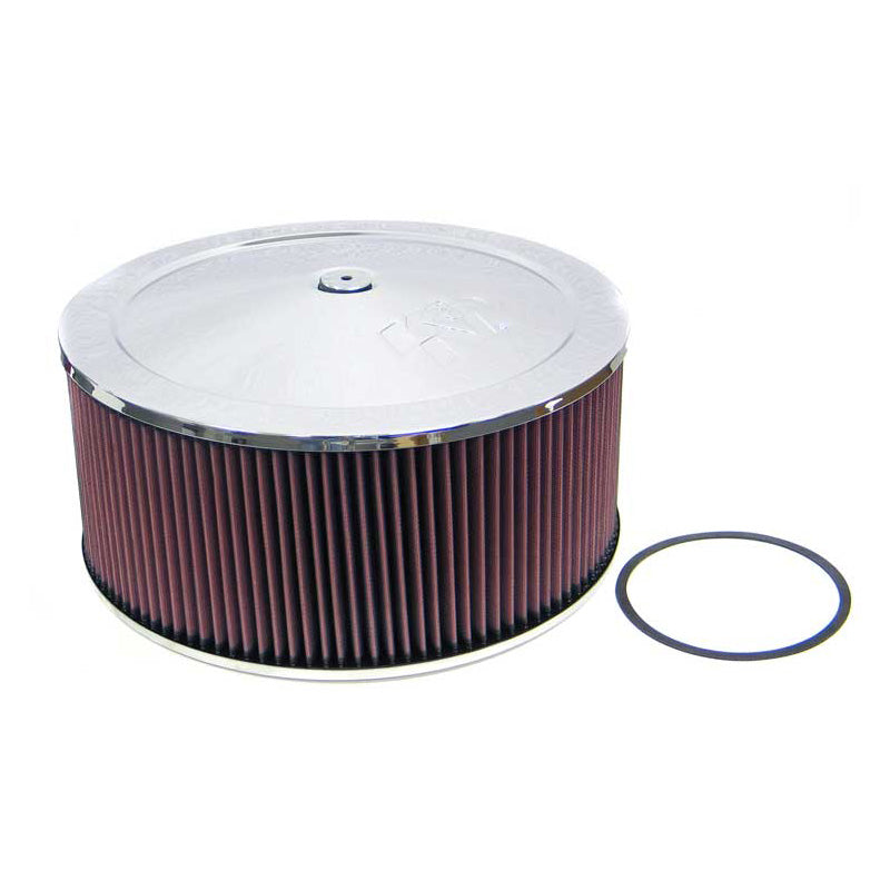K&N Rond luchtfilterassemblage - 130mm flens, 356mm diameter, 155mm hoogte, 22mm drop base (60-1460)