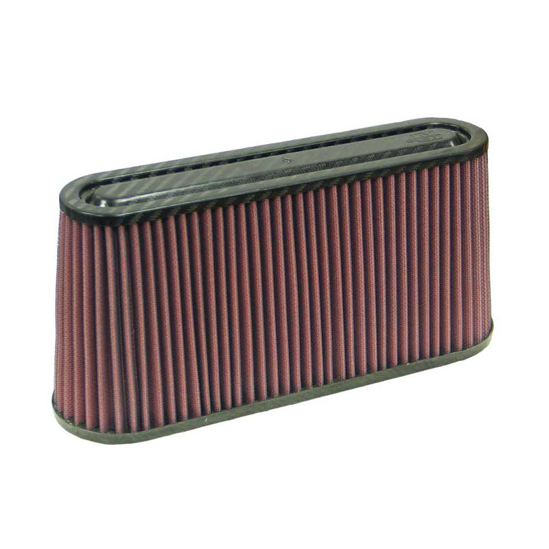 Filtre à air universel K&N - sommet en fibre de carbone - collerette ovale de 51x156mm, 305mm x 89mm de base, 279mm x 64mm de sommet, 146mm de hauteur (RF-1050)