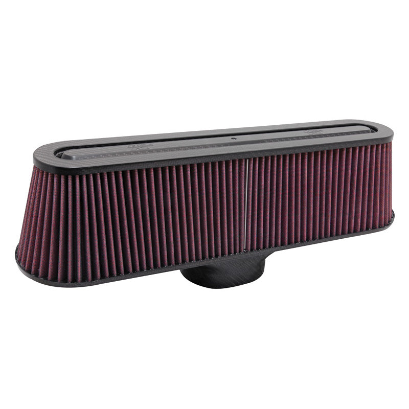 Filtre à air universel K&N - sommet et base en fibre de carbone - collerette ovale de 84x106mm, 476mm x 127mm de base, 425mm x 76mm de sommet, 122mm de hauteur (RP-5135)