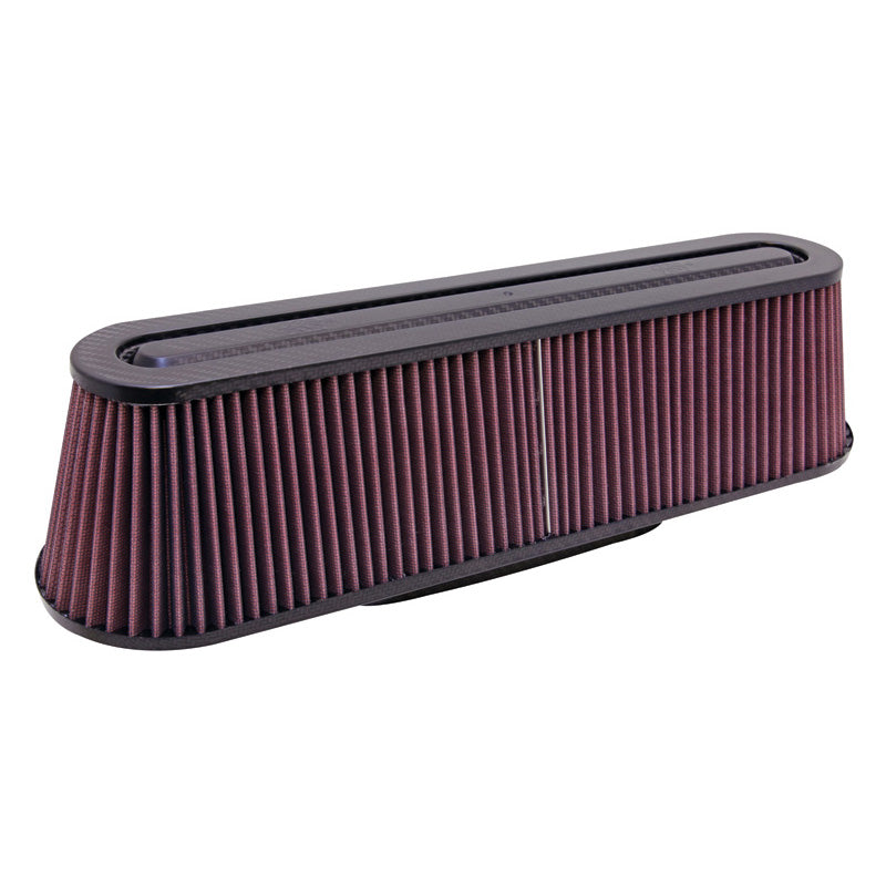 Filtre à air universel K&N - dessus et base en fibre de carbone - collerette ovale de 83x229mm, base 476mm x 127mm, sommet 425mm x 76mm, hauteur 117mm  (RP-5161)