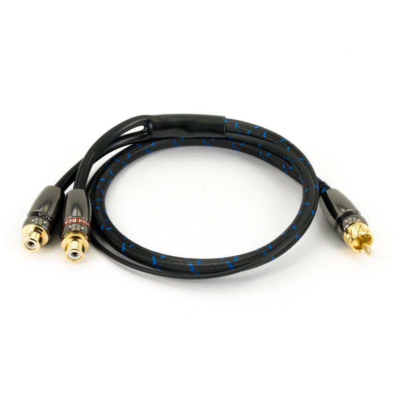 SSDN, High-Quality Textile Splitter Cable - 0.5 meter - Triple Shielded Female/Female/Male Plugs