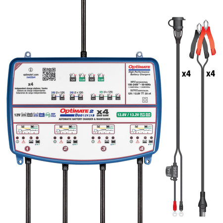 OptiMate, Batterioplader, 12V/12,8V, 2 Amp, DUO x 4 BANK