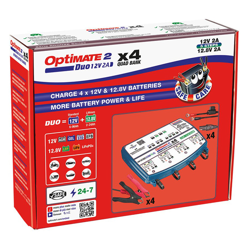 OptiMate, Batterioplader, 12V/12,8V, 2 Amp, DUO x 4 BANK