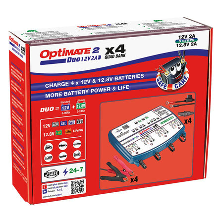 OptiMate, Batterioplader, 12V/12,8V, 2 Amp, DUO x 4 BANK