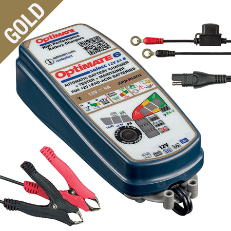 OptiMate, Batterioplader, 12V/6.0A 9-trins, passer til AGM, GEL, STD & EFB 12V fra 3-144Ah & LITHIUM LFP 12.8/13.2V fra 2-68Ah