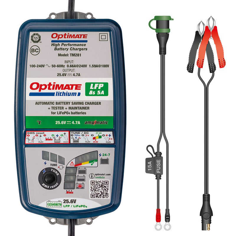 OptiMate, Batterioplader, Lithium 8s 5-Amp, passer til LiFePO4/LFP batterier 25.6V/26.4V