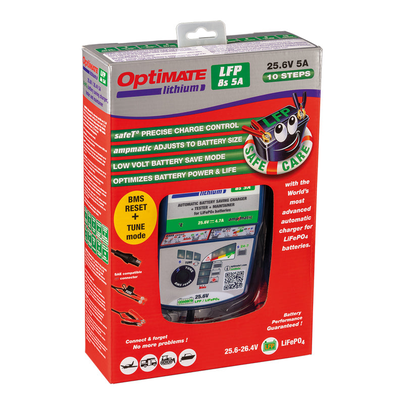 OptiMate, Batterioplader, Lithium 8s 5-Amp, passer til LiFePO4/LFP batterier 25.6V/26.4V