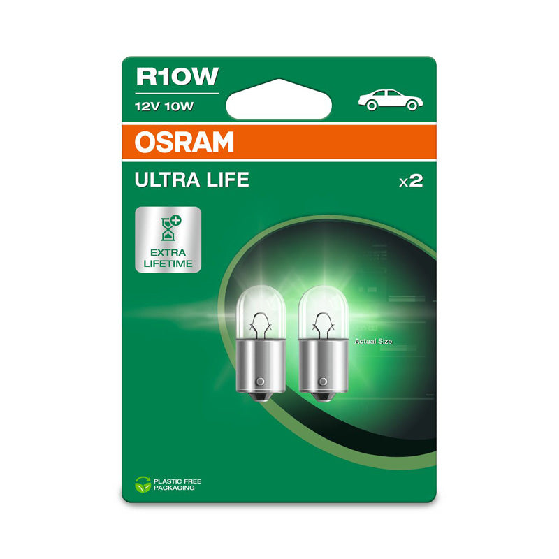 Osram, Ultra Life halogeenlampen - BA15S R10W - 12V/10W - Set van 2 stuks.