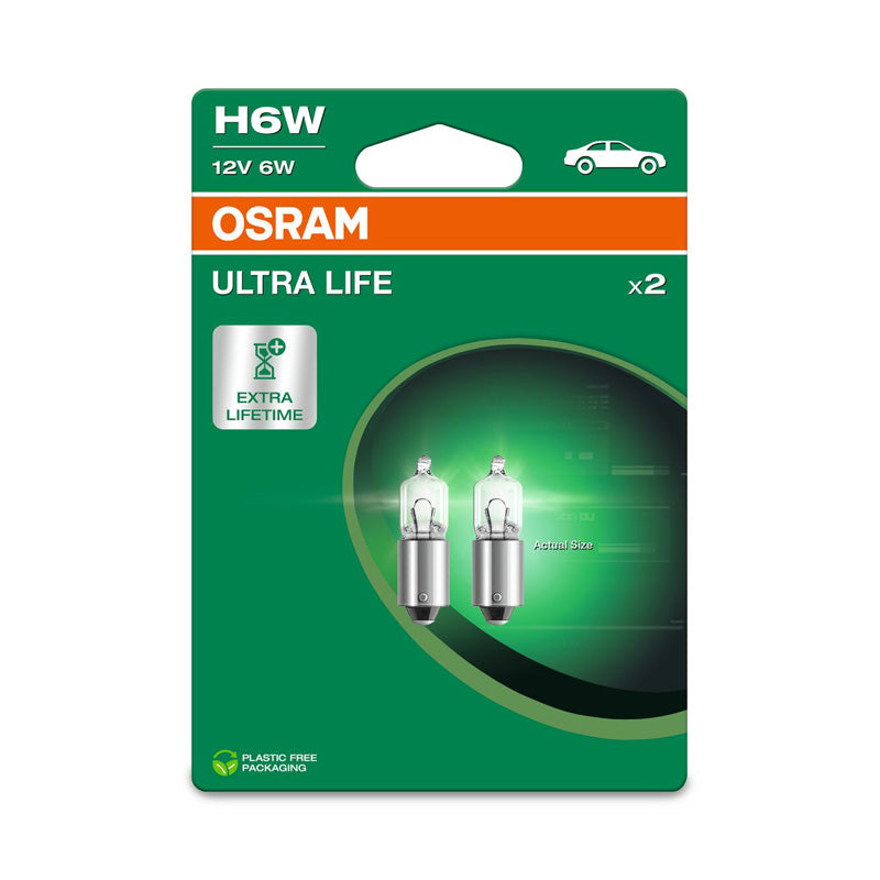Osram, Halogen Bulbs, BAX9S (H6W), 12V/6W, Set of 2