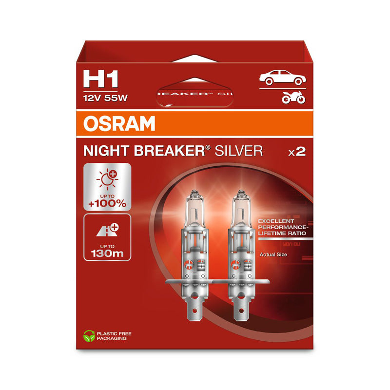 Osram, Night Breaker Silver halogeenlampen - H1 - 12V/55W - 2 stuks