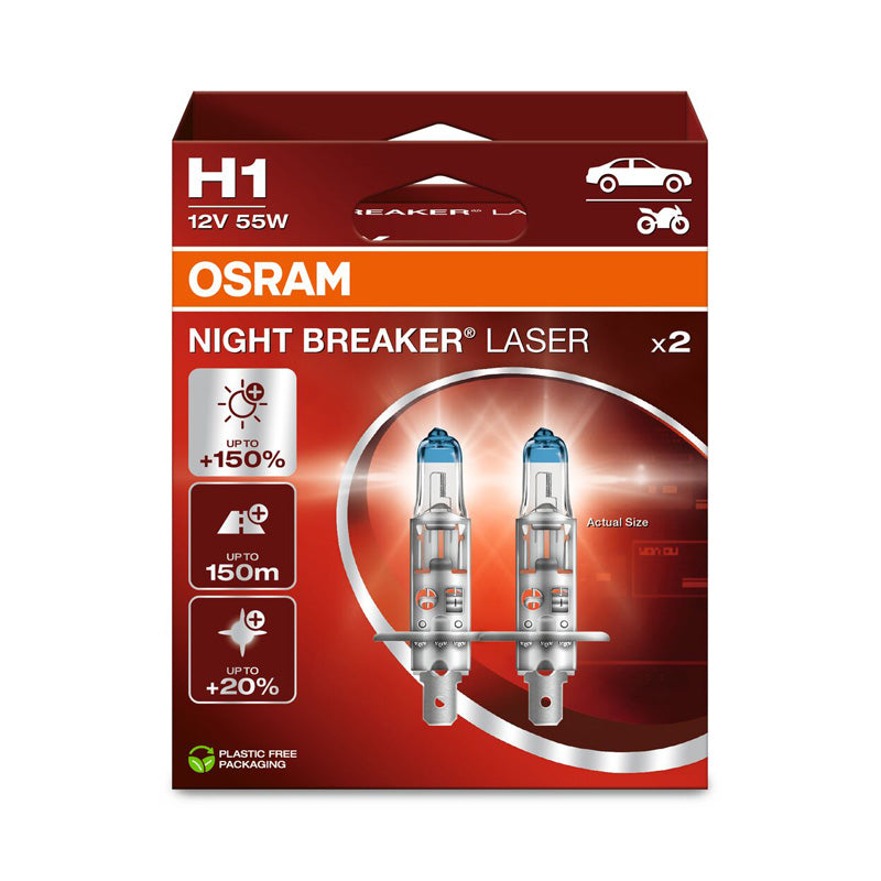 Osram, Ampoules halogènes Night Breaker Laser - H1 - 12V/55W - Lot de 2 pcs.