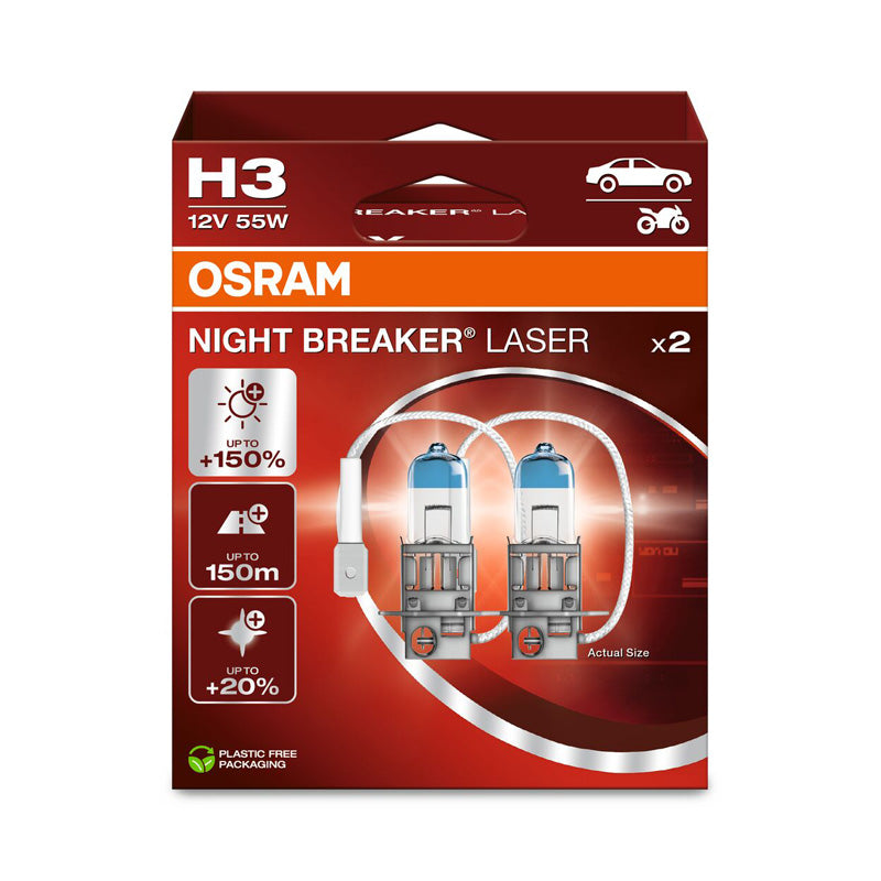 Osram, Ampoules halogènes Night Breaker Laser - H3 - 12V/55W - Lot de 2 pcs.
