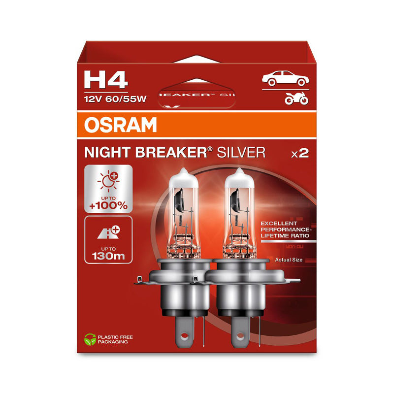 Osram, Night Breaker Silver halogeenlampen - H4 - 12V/60-55W - 2 stuks