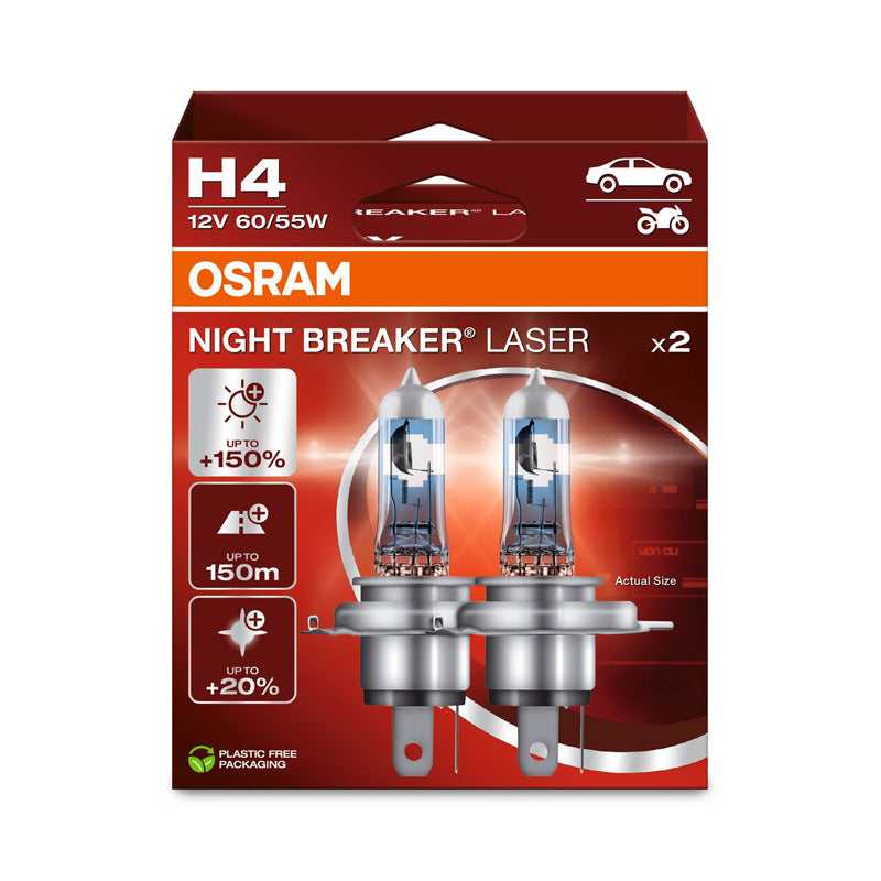 Osram, Ampoules halogènes Night Breaker Laser - H4 - 12V/60-55W - Lot de 2 pcs.
