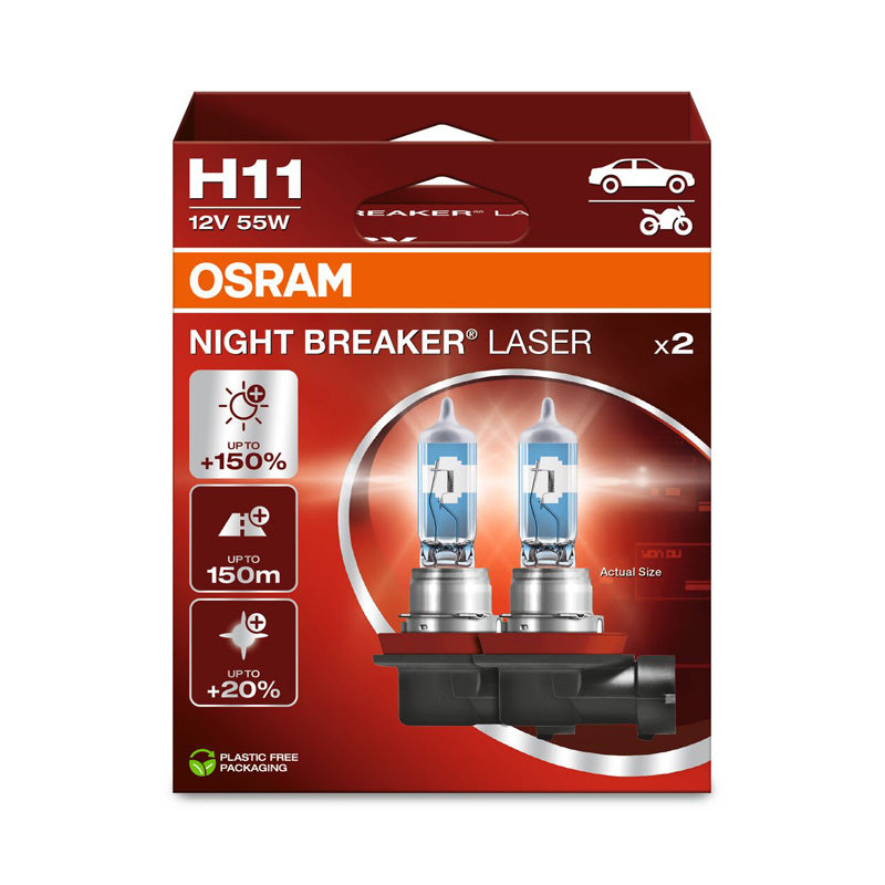 Osram, Night Breaker Laser Halogen Bulbs - H11 - 12V/55W - Set of 2 pcs.