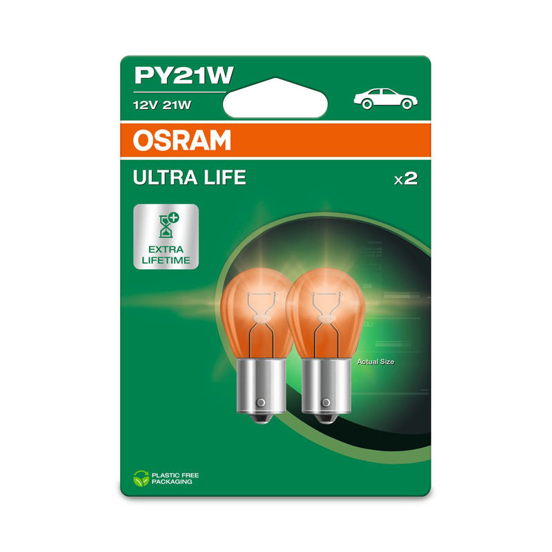 Osram, Ultra Life halogeenlampen - BAU15S - 12V/21W - Set van 2 stuks - Oranje
