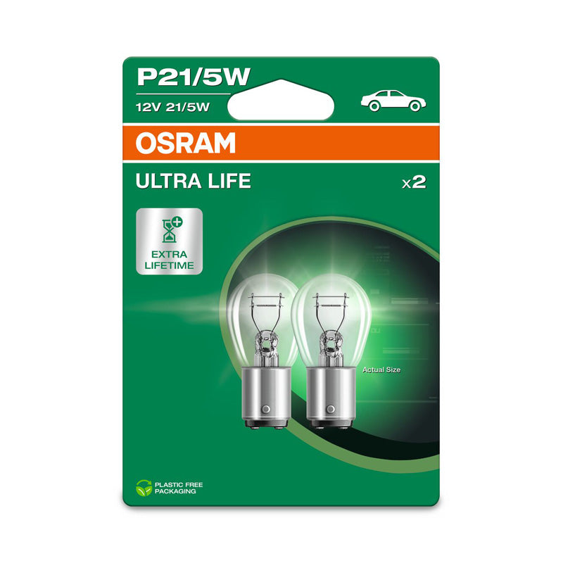 Osram, Ultra Life halogeenlampen - BAY15D - 12V/21-5W - set van 2 stuks