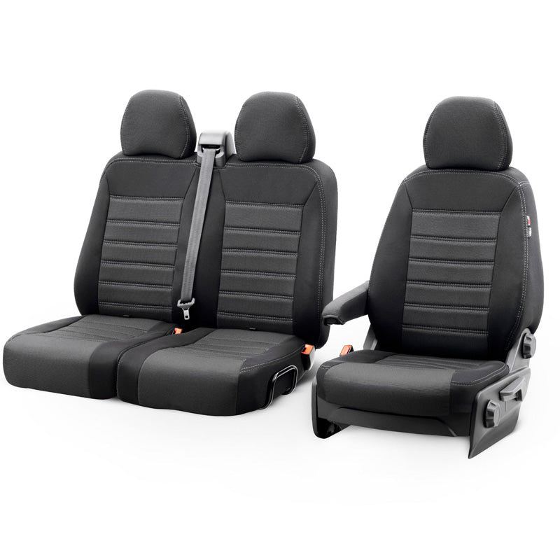 otoM, Textile seat covers, Jacquard and Lacoste piqué, Fits Mercedes Citan (W420) 2021-, Black with gray stitching