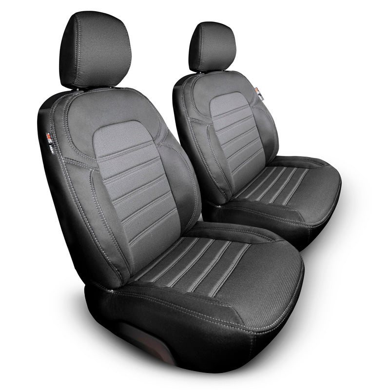 otoM, Textile seat covers, Fits Opel Combo 2018-, Black with grey stitching, 1+1 set