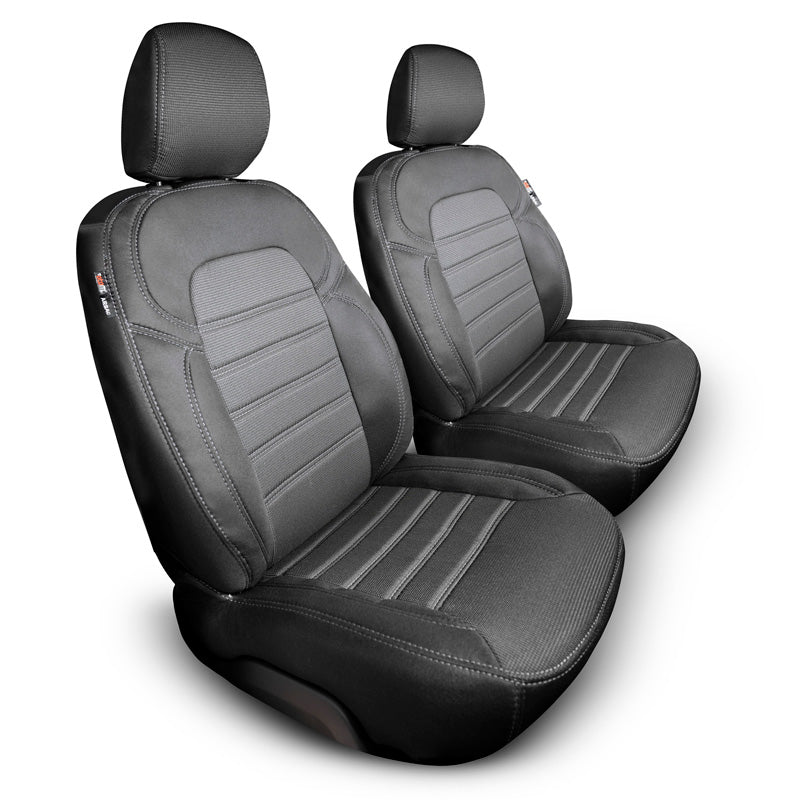 otoM, Original Design Textile seat covers 1+1 - Black with Grey Stitching - fits Renault Trafic/Opel Vivaro/Nissan Primastar 2001-2014