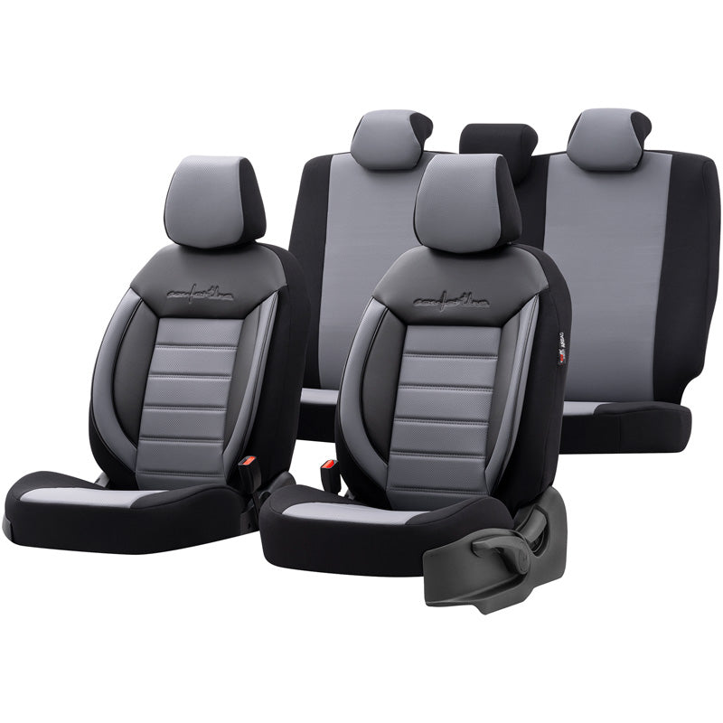 otoM, Universal Seat Cover Set 'Comfortline' - Black/Grey - 11 Parts - Side Airbag Compatible