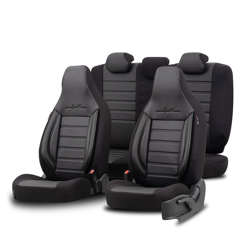 otoM, Universal Seat Cover Set 'CityBug' - Black/Grey - 9 Pieces - Compatible with Side Airbags