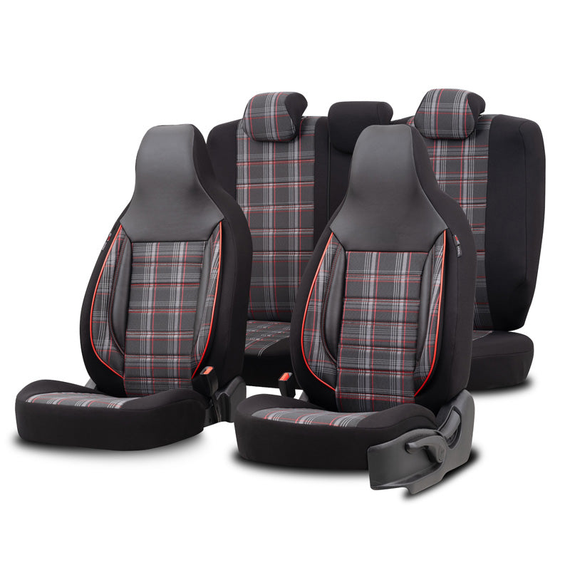 otoM, Universal Seat Cover Set 'CityBug' - Black/Grey/Red - 9 pieces - Side-Airbag Compatible