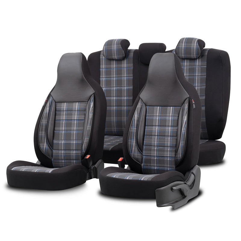 otoM, Universal Seat Cover 'CityBug' Sports - Black/Grey/Blue - 9 Pieces - Side Airbag Compatible