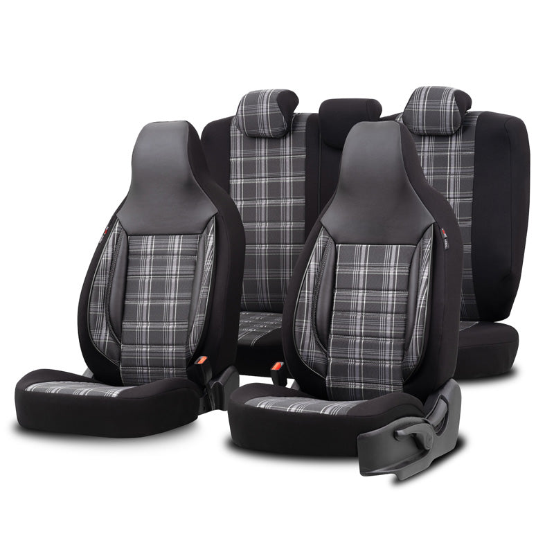 otoM, Universal Seat Cover Set 'CityBug' Sports - Black/Grey/White - 9 Pieces - Side Airbag Compatible