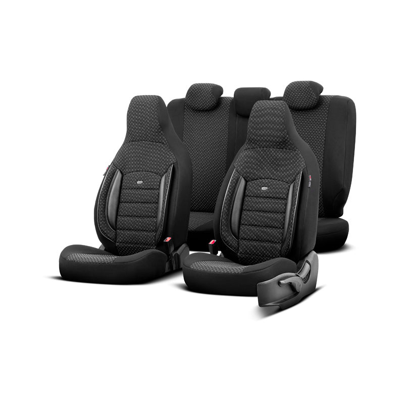 otoM, Universal Seat Cover Set 'Sport Plus' - Black - 9 Pieces - Side Airbag Compatible