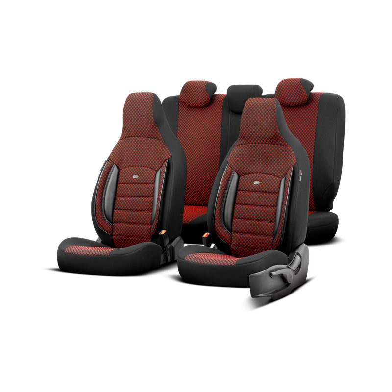 otoM, Universal Seat Cover Set 'CityBug' Sport Plus - Black/Red - 9 pieces - Side Airbag Compatible
