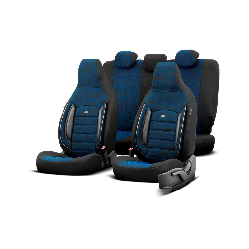 otoM, Universal Seat Cover Set 'CityBug' Sport Plus - Black/Blue - 9 pieces - Side-Airbag Compatible