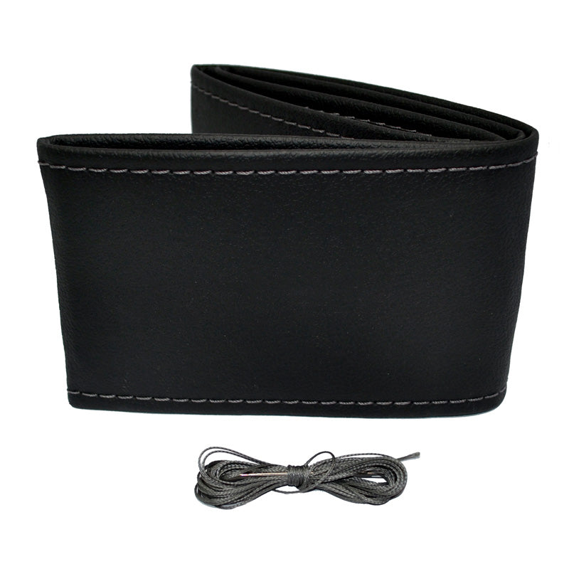otoM, Universal Steering Wheel Cover - Black PVC Leather with Grey Stitching
