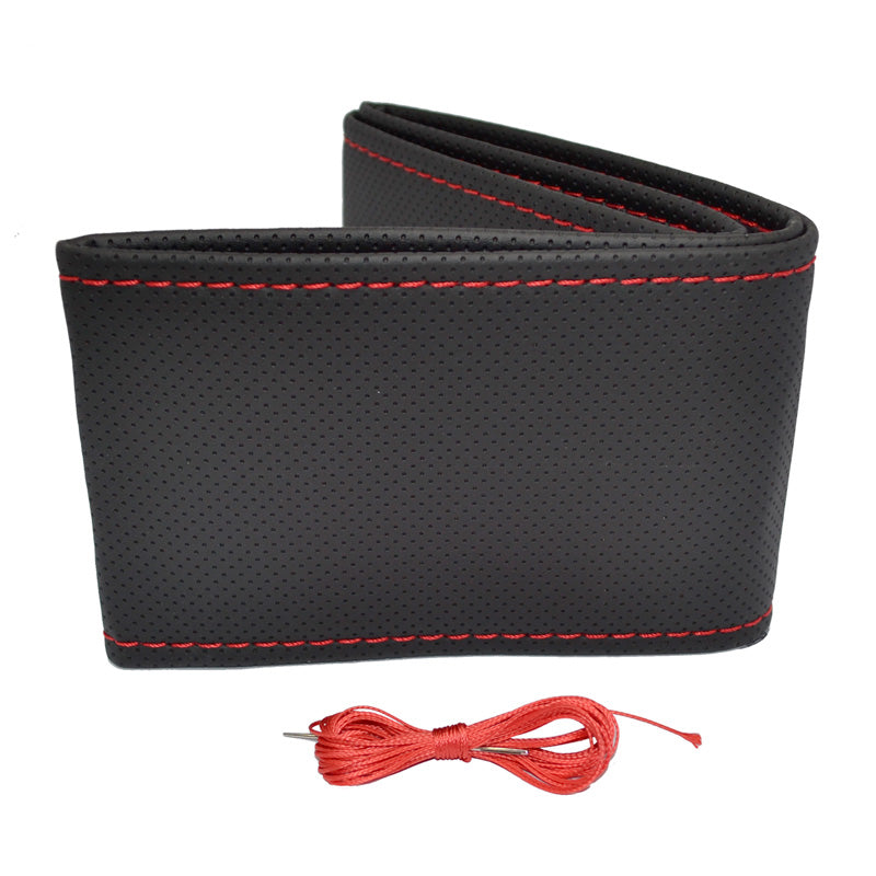 otoM Universal Steering Wheel Cover - Black Perforated PVC Leather with Red Stitching