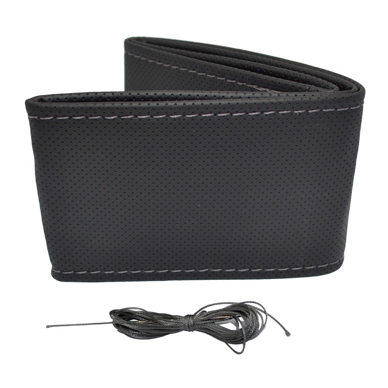otoM, Universal Steering Wheel Cover - Black Perforated PVC Leather + Grey Stitching