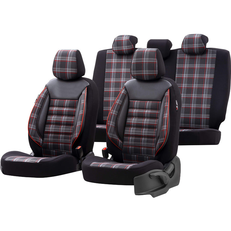 otoM, Universal Seat Cover Set 'Sports' - Black/Grey/Red - 11 Pieces - Side Airbag Compatible