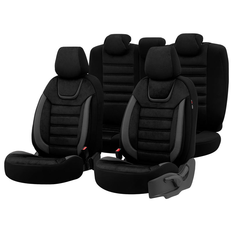 otoM, Universal Seat Cover Set 'Iconic' - Black/Grey - 11 Pieces - Side-Airbag Compatible