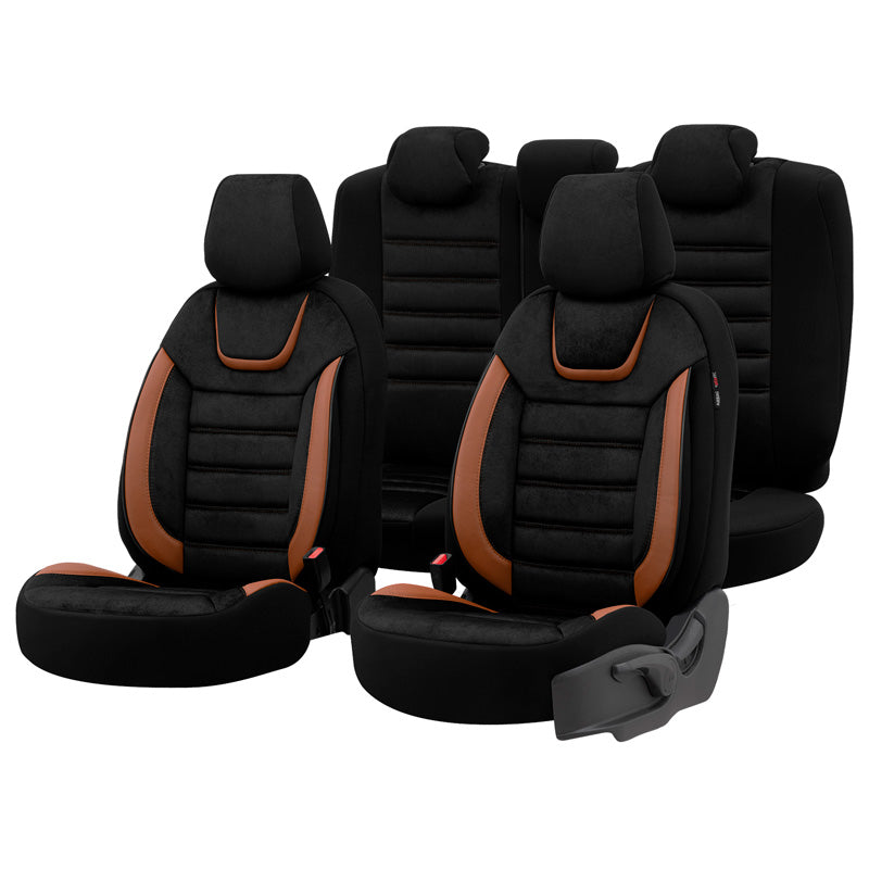 otoM, Universal Seat Cover Set 'Iconic' - Black/Terracotta - 11 Pieces - Side-Airbag Compatible