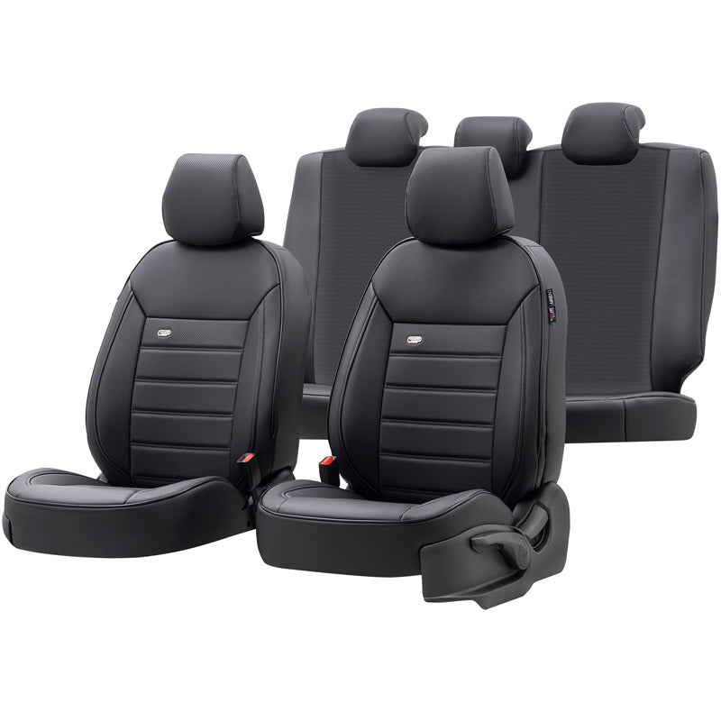 otoM, Premium stoelhoezen van leer - zwart - 11-delig - zij-airbagcompatibel