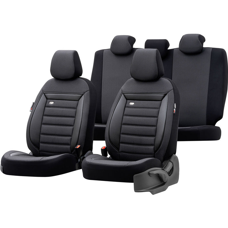 otoM, Universal Seat Cover Set 'Prestige' - Black/Grey Checkered - 11 Pieces - Side-Airbag Compatible