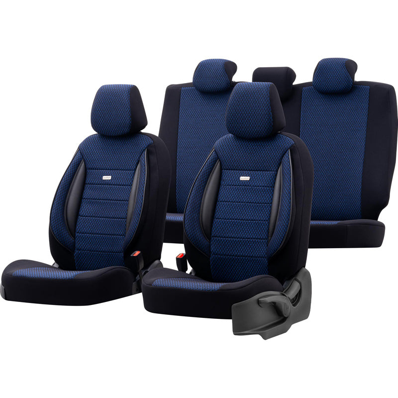 otoM, Universal Seat Cover Set 'SelectedFit Sports' - Black/Blue - 11 pieces - Side-Airbag compatible