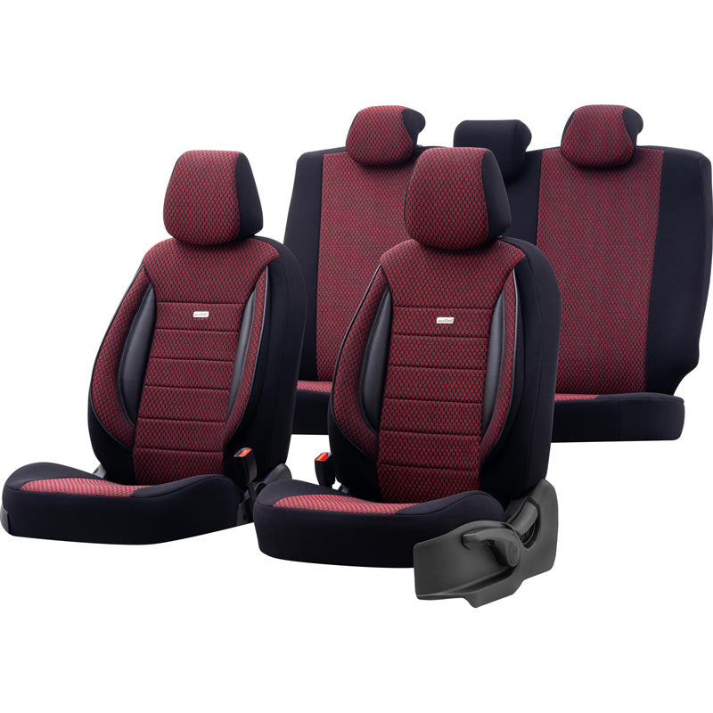 otoM, Universal seat cover set 'SelectedFit Sports' - Black/Red - 11 pieces - Side airbag compatible
