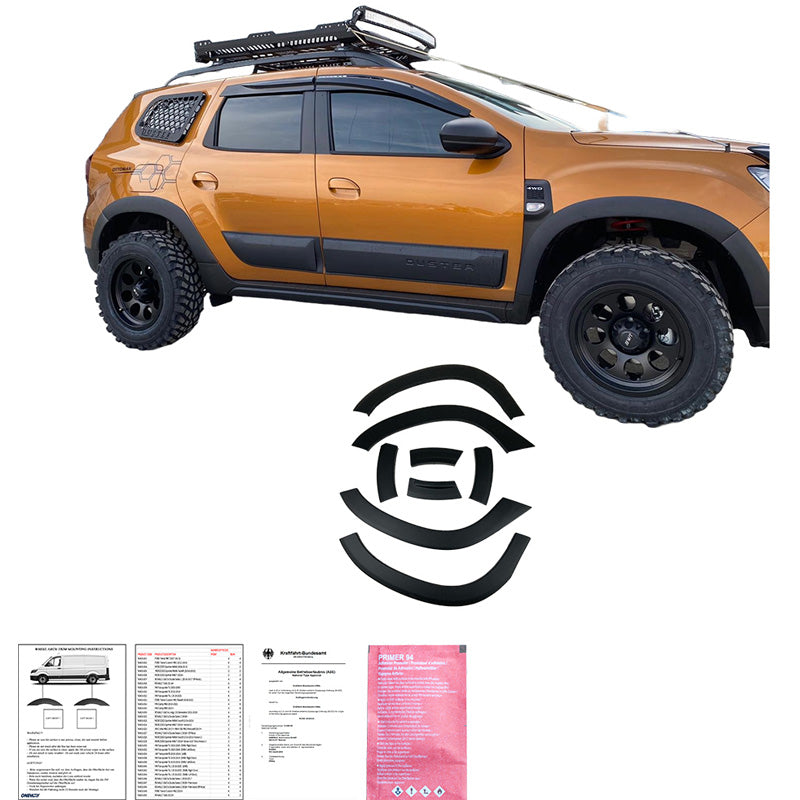 OneWay, volledige carrosseriekit, mat zwart, past op Dacia Duster II 2018-2024, 12-delige set