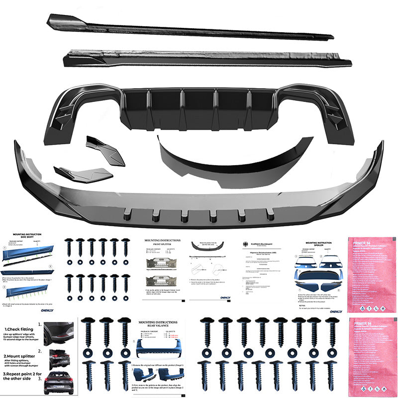 OneWay, compleet carrosseriekit, glanzend zwart, past op Volkswagen Golf VIII HB 3/5-deurs (2020-2024) excl. GTi/GTD/GTE/R/R-Line