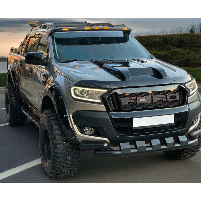OneWay, Écope de capot, Compatible avec Ford Ranger T7/T8 2015-2022, Noir brillant